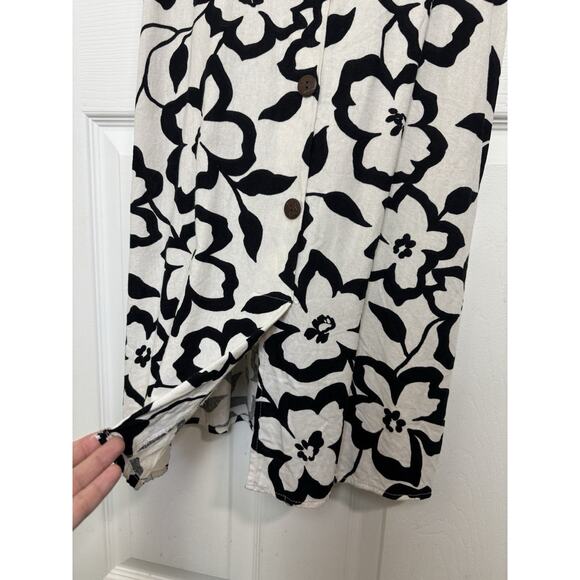 Linen Blend Floral Sleeveless Button Midi Dress Size Medium Beachy Coastal Boho - Picture 5 of 7